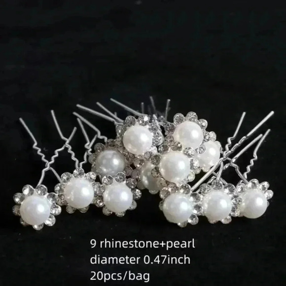 Pearl Rhinestone Hair Pins - Picture 2 of 3